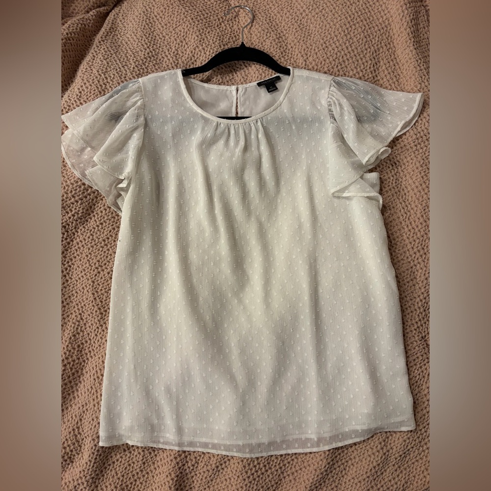 Ann Taylor Sheer Clip Dot Blouse With Flutter Sleeves XS